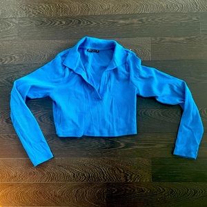Zara cropped cotton shirt blue, never worn. Size L